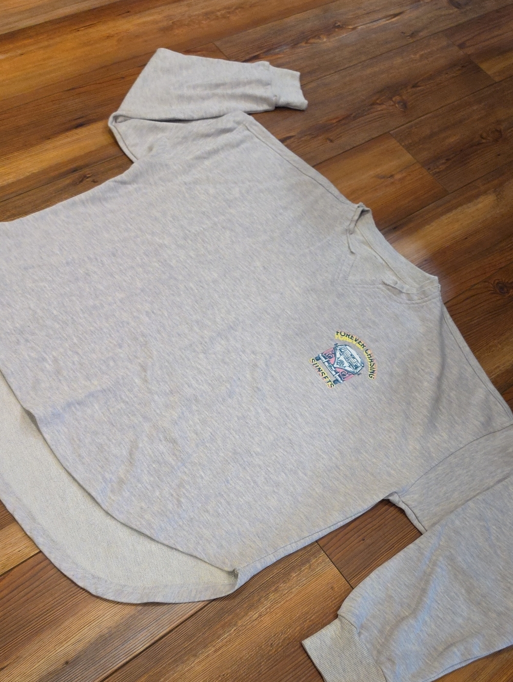 Simply Southern Light Gray Crewneck Sweatshirt with Colorful Chest Patch